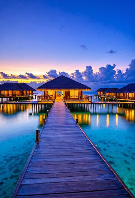 00138-overwater bungalow, sunset, ocean view, tropical, luxury resort, vivid colors, high dynamic range, architectural lighting, moder.png
